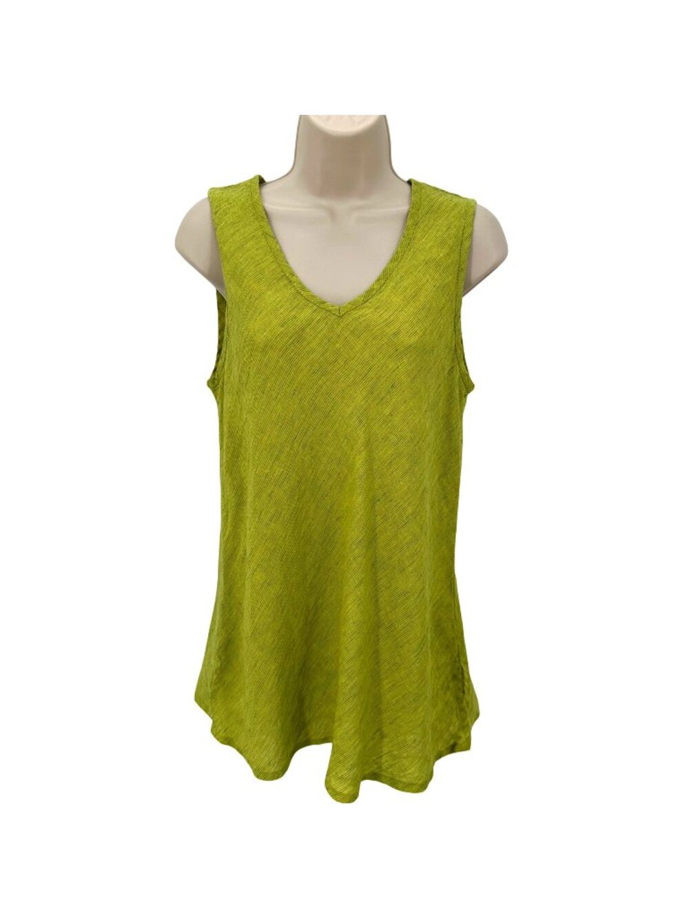NWOT Flax Linen Green Pin Striped Sleeveless V-Neck Tunic Top Womens Size S